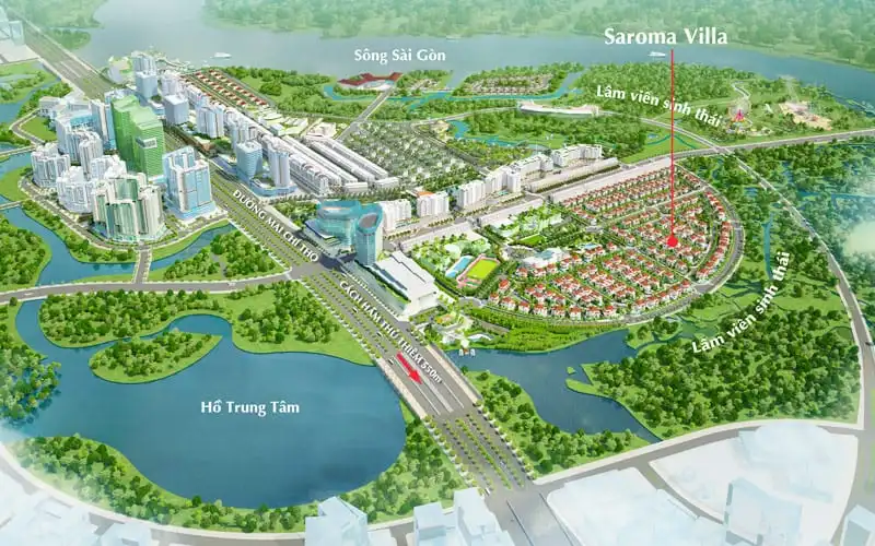 Sơ đồ tổng thể Lâm viên sinh thái 150ha bao quanh Khu đô thị Sala Thủ Thiêm, kết nối cảnh quan sông Sài Gòn và khu biệt thự Saroma