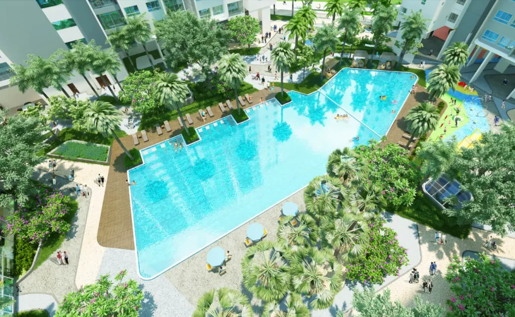 Hồ bơi tràn nội khu Sadora Sala với cảnh quan xanh mát – tiện ích cao cấp