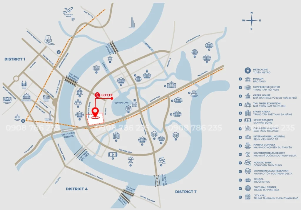 Bản đồ vị trí Lotte Eco Smart City Thủ Thiêm và kết nối giao thông với Quận 1