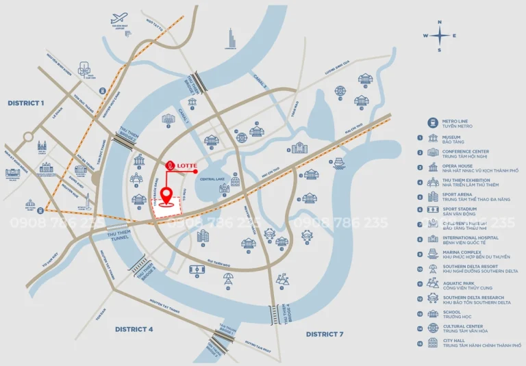 Bản đồ vị trí Lotte Eco Smart City Thủ Thiêm và kết nối giao thông với Quận 1