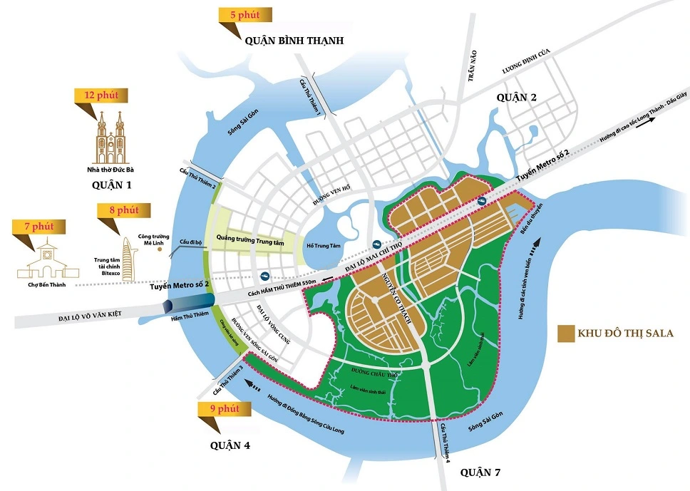 Bản đồ cho thấy vị thế đắc địa của khu đô thị Sala chính là tiện ích to lớn nhất mà khó có khu đô thị nào sánh bằng