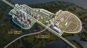 Phối cảnh tổng thể Khu đô thị Sala nhìn từ trên cao, làm nổi bật phân khu phía Bắc nơi phát triển dự án căn hộ Sarene Sala liền kề Đại lộ Mai Chí Thọ.