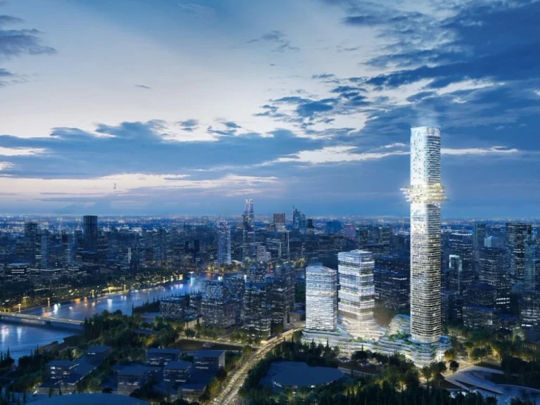 Phối cảnh Empire City với tháp 88 tầng tại Thủ Thiêm nhìn ra sông Sài Gòn