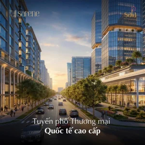 Phối cảnh tuyến phố thương mại quốc tế cao cấp sầm uất với không gian xanh mát ngay dưới chân dự án căn hộ Sarene Sala.