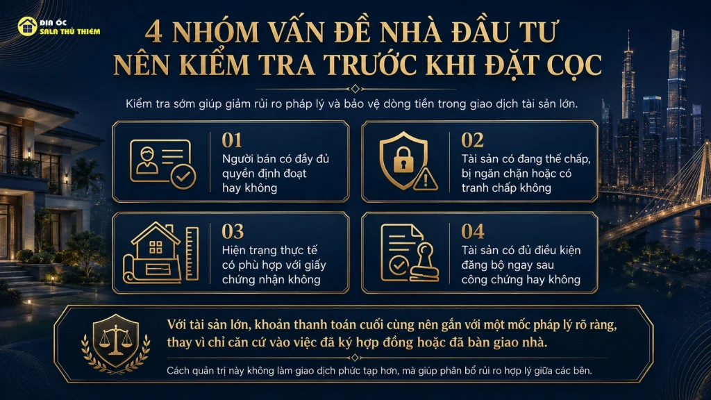 4 nhóm vấn đề nhà đầu tư nên kiểm tra trước khi đặt cọc bất động sản