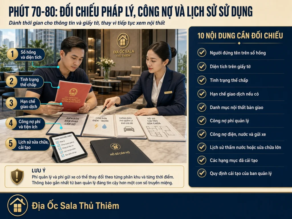 Danh sách giấy tờ, công nợ phí quản lý và lịch sử sửa chữa cần đối chiếu khi mua căn hộ Sala
