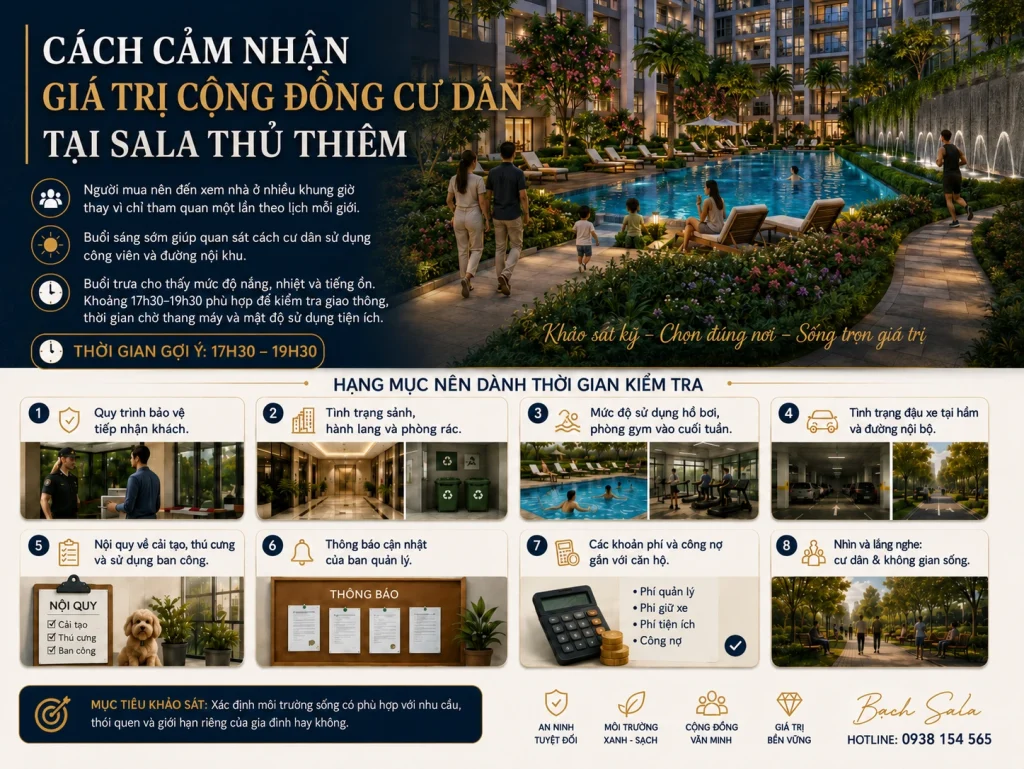 Cộng đồng cư dân Sala 2026: Giá trị sống đến từ sự riêng tư và văn hóa nội khu 2 Cư dân Sala sinh hoạt tại khu tiện ích nội khu với hồ bơi, cảnh quan xanh và không gian cộng đồng tại Sala Thủ Thiêm.